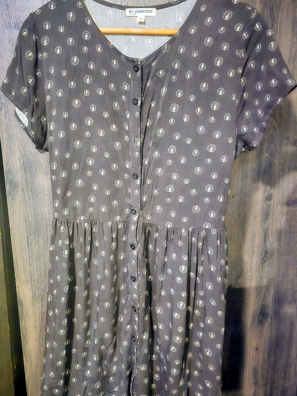 Junk Food AC/DC Black Printed Button-Front Dress